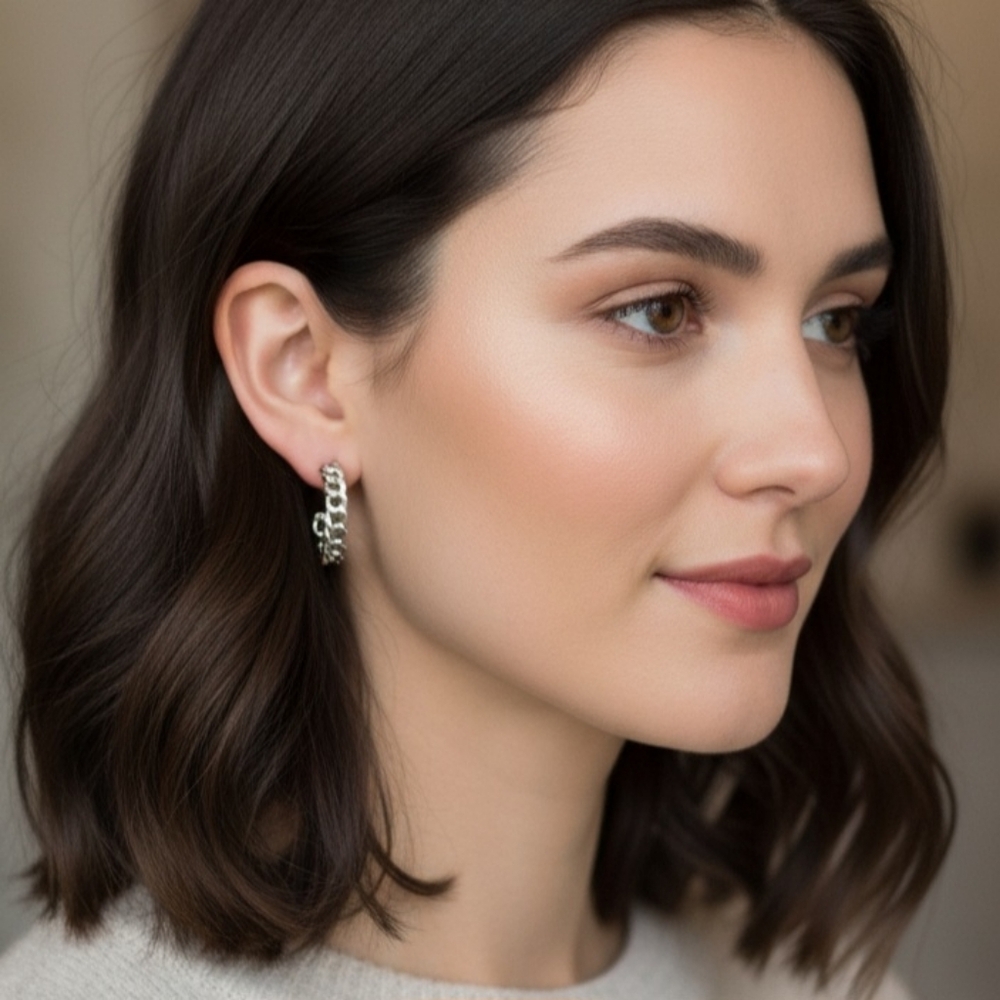 Kendra Scott Grier Rhodium Plated Over Brass Silver Tone Curb Link Hoop Earrings